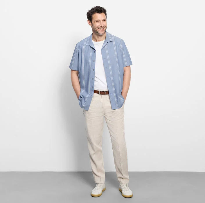 Olymp Blue Stripe Cuban Collared Half Sleeve Modern Fit Shirt