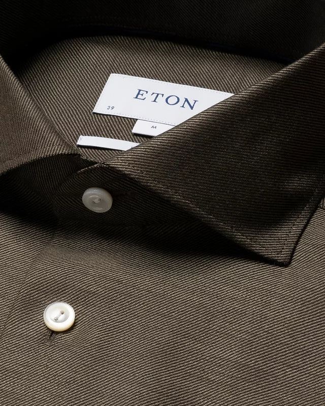 Eton Dark Brown Merino Wool Contemporary Fit Shirt