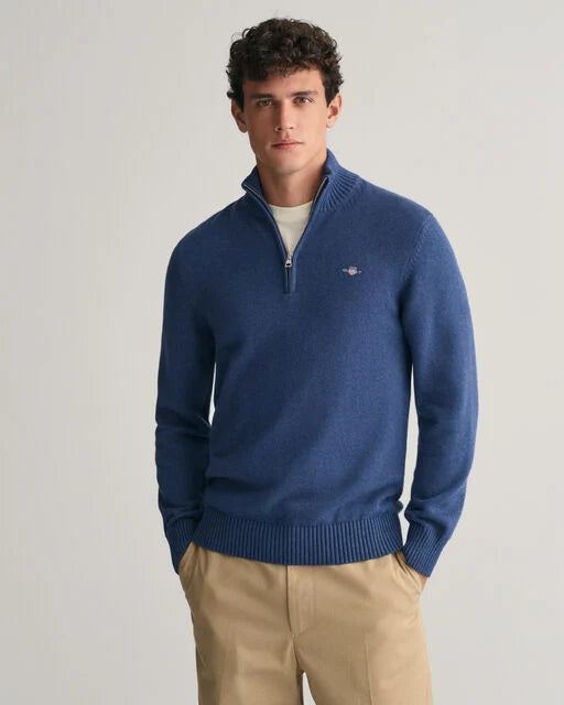 Gant Denim Cotton Half Zip Jumpers