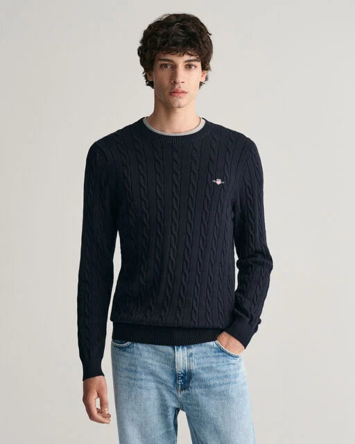 Gant Navy Cable Knit Crew Neck