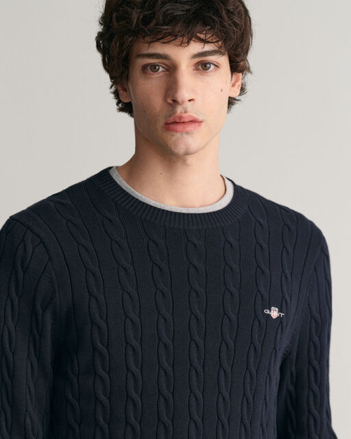 Gant Navy Cable Knit Crew Neck