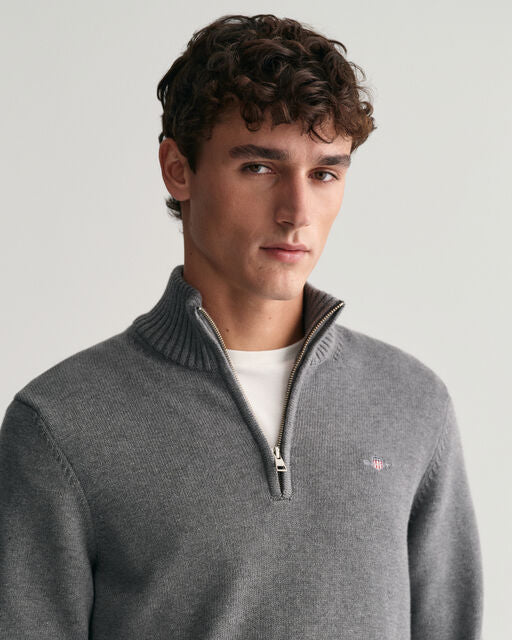 Gant Grey Cotton Half Zip Jumper