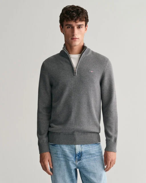 Gant Grey Cotton Half Zip Jumper