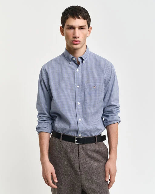 Gant Blue Micro Check Poplin Regular Fit