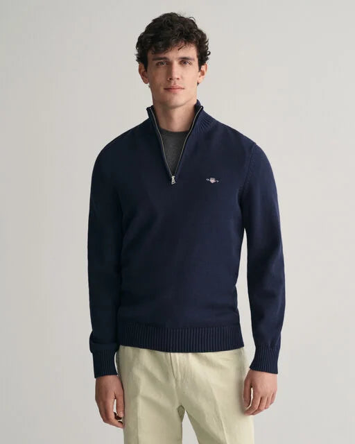 Gant Navy Cotton Half Zip Jumpers