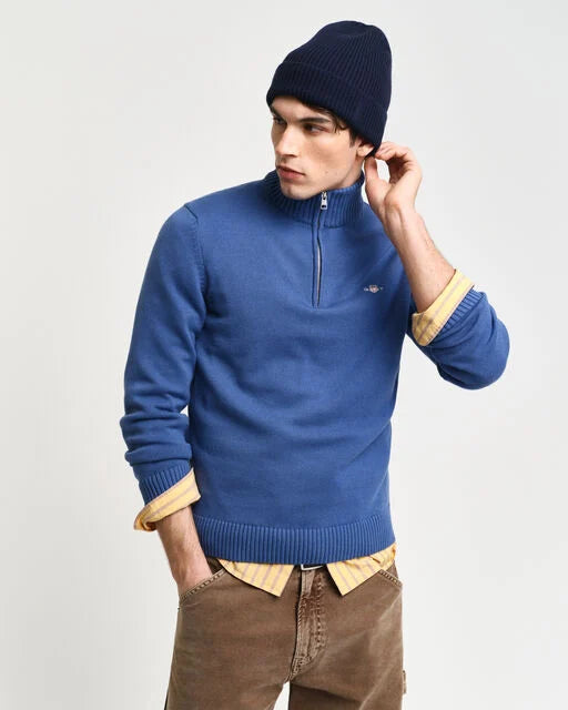 Gant Vintage Blue Cotton Half Zip Jumper