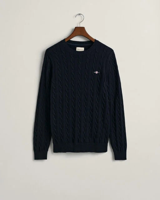 Gant Navy Cable Knit Crew Neck