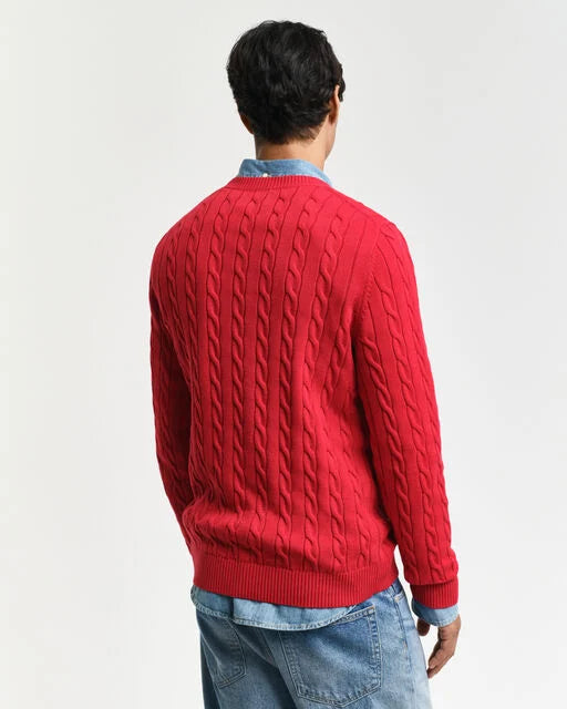 Gant Red Cable Knit Crew Neck