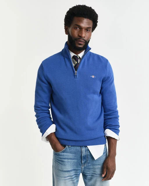 Gant Rich Blue Cotton Half Zip Jumper