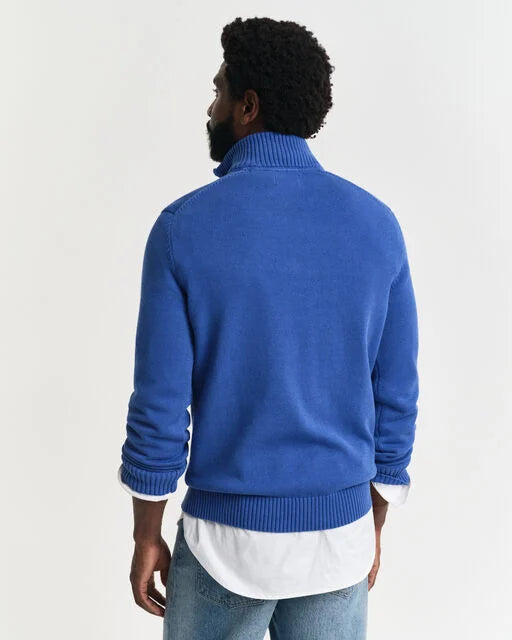 Gant Rich Blue Cotton Half Zip Jumper