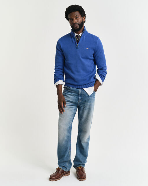 Gant Rich Blue Cotton Half Zip Jumper