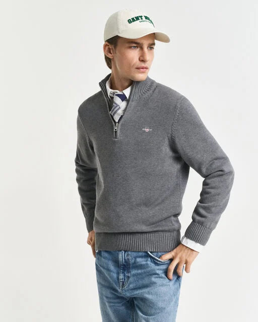 Gant Grey Cotton Pique Half Zip