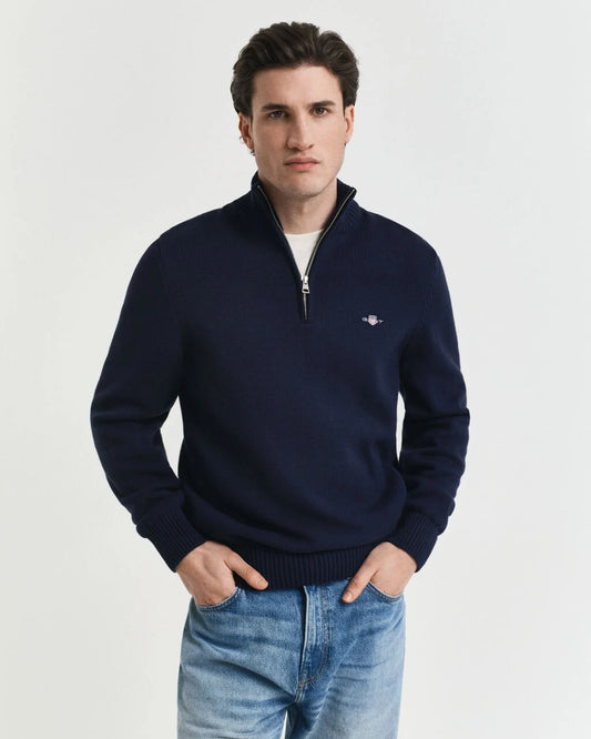 Gant Navy Cotton Half Zip Jumpers