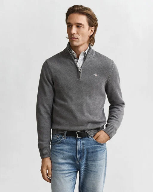Gant Grey Cotton Pique Half Zip
