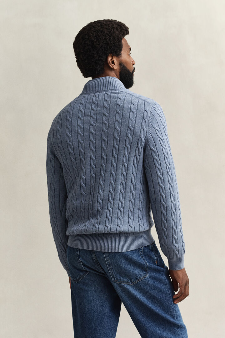 Gant Light Blue Cotton Cable Knit Half-Zip Sweater