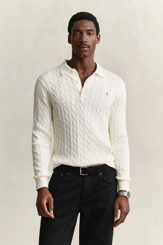 Gant Cream Cotton Cable Polo Shirt