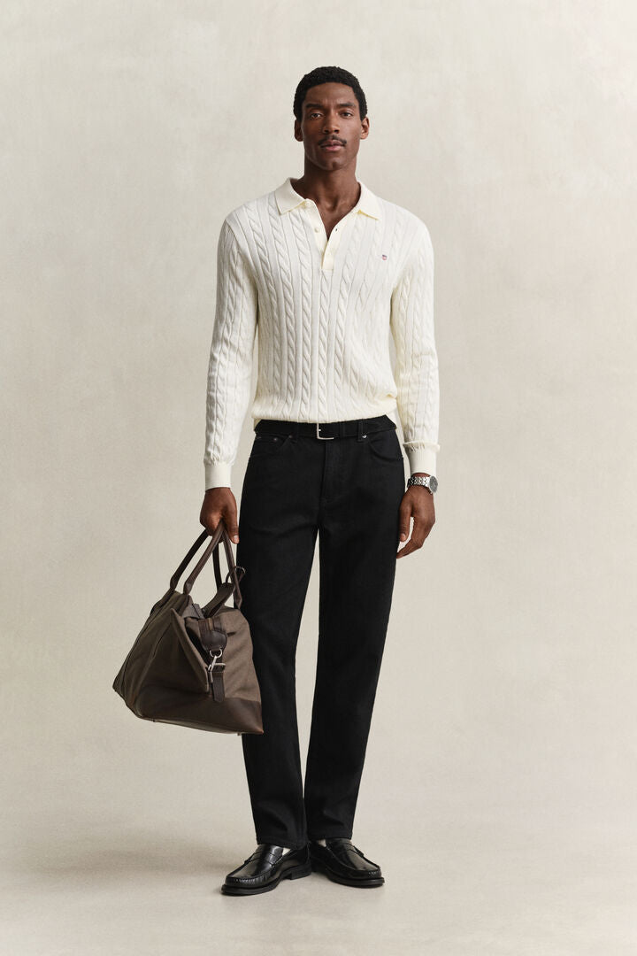 Gant Cream Cotton Cable Polo Shirt