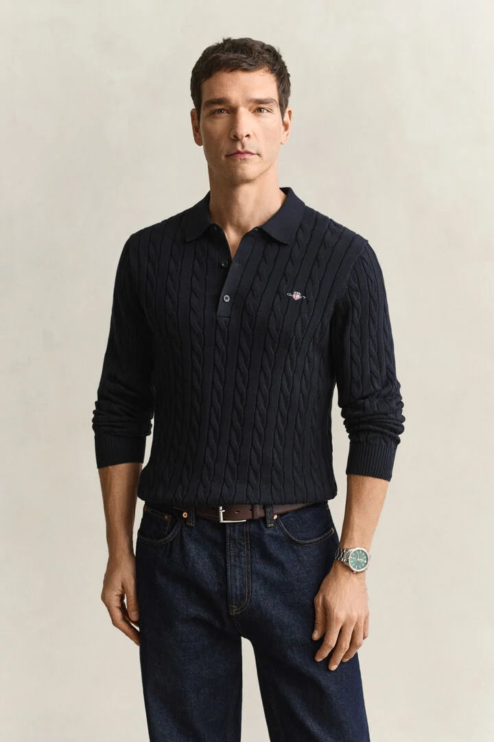 Gant Navy Cotton Cable Polo Shirt