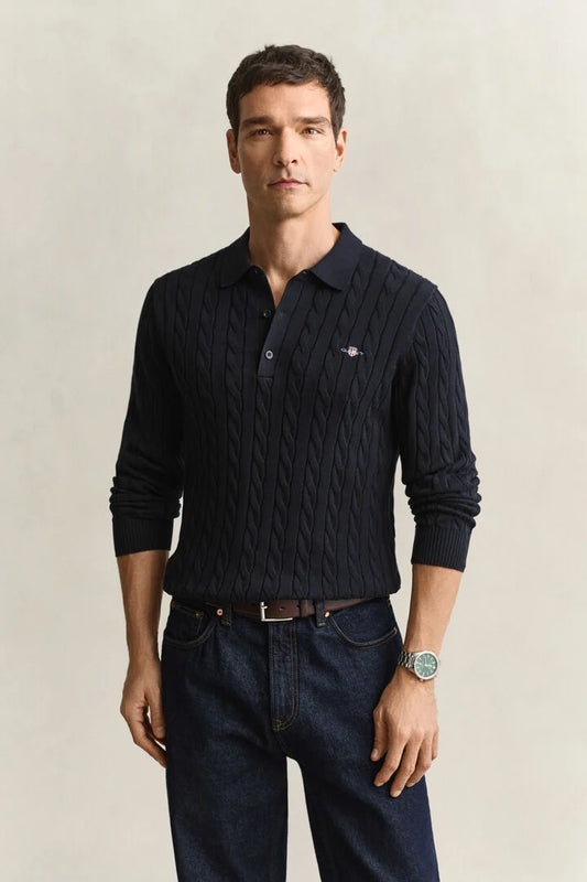 Gant Navy Cotton Cable Polo Shirt