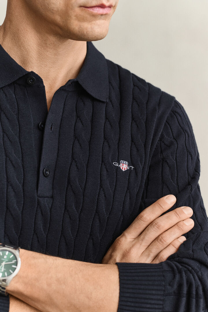 Gant Navy Cotton Cable Polo Shirt