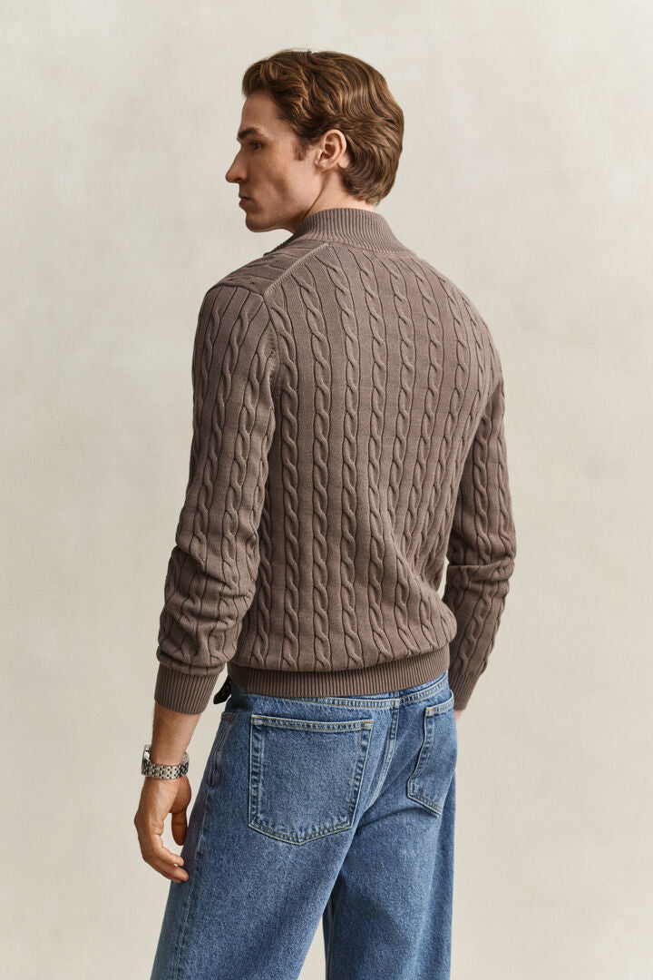 Gant Taupe Cable Knit Half Zip