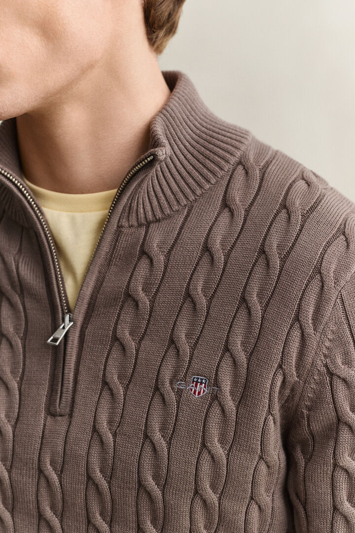 Gant Taupe Cable Knit Half Zip