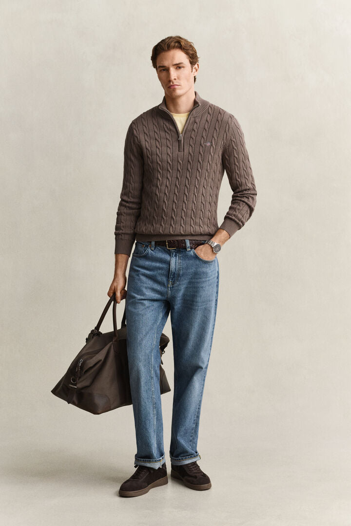 Gant Taupe Cable Knit Half Zip