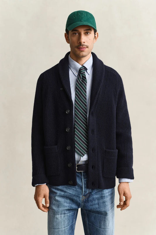 Gant Navy Ribbed Cardigan