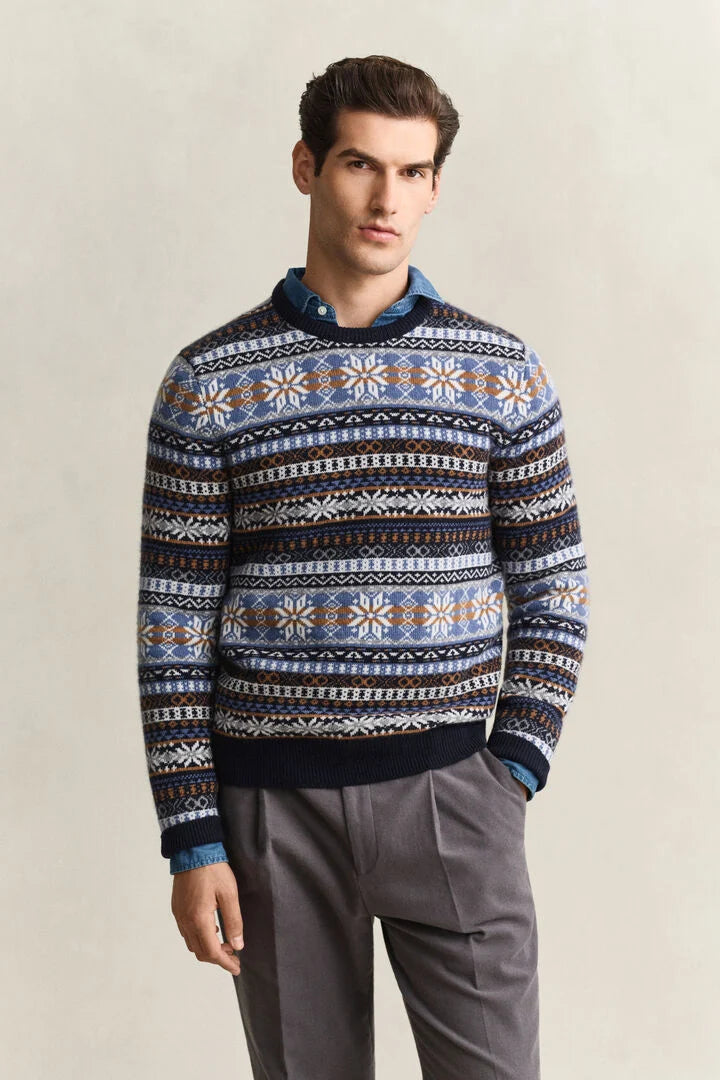 Gant Navy Fair Isle Crew Neck
