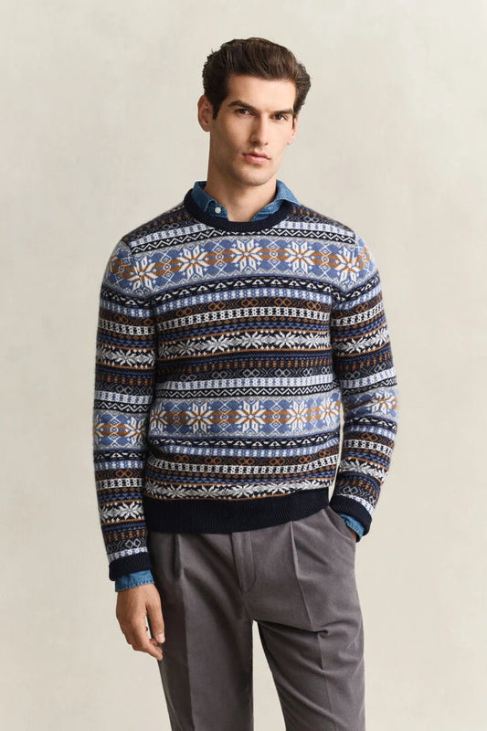 Gant Navy Fair Isle Crew Neck