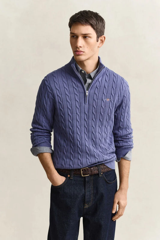 Gant Blue Horizon Cotton Cable Knit Half-Zip Sweater