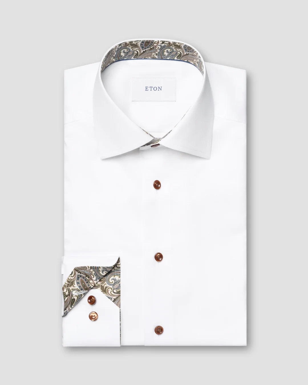 Eton White + Paisley Signature Twill Contemporary Fit Shirt