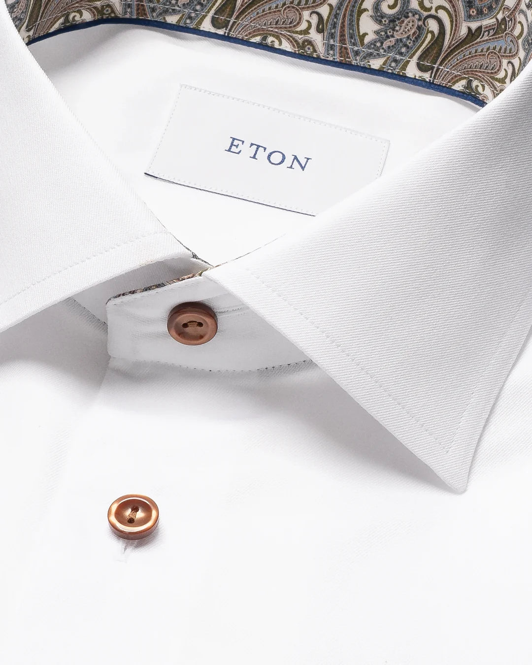 Eton White + Paisley Signature Twill Contemporary Fit Shirt