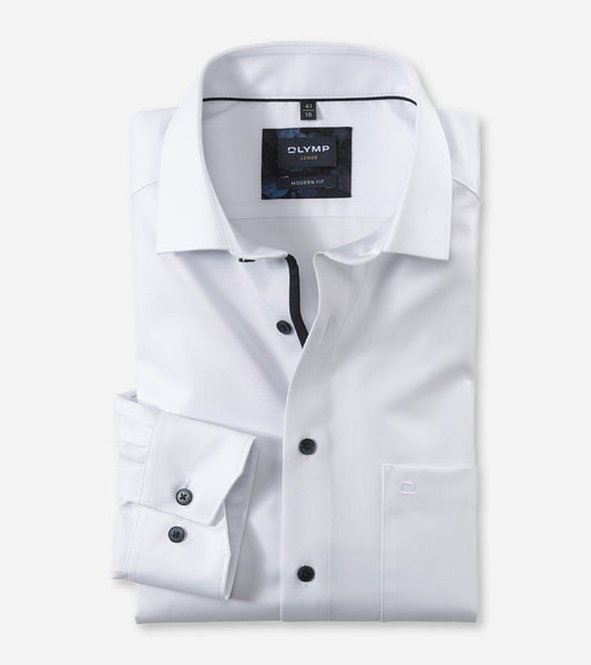 Olymp White + Detail Long Sleeve Modern Fit Shirt