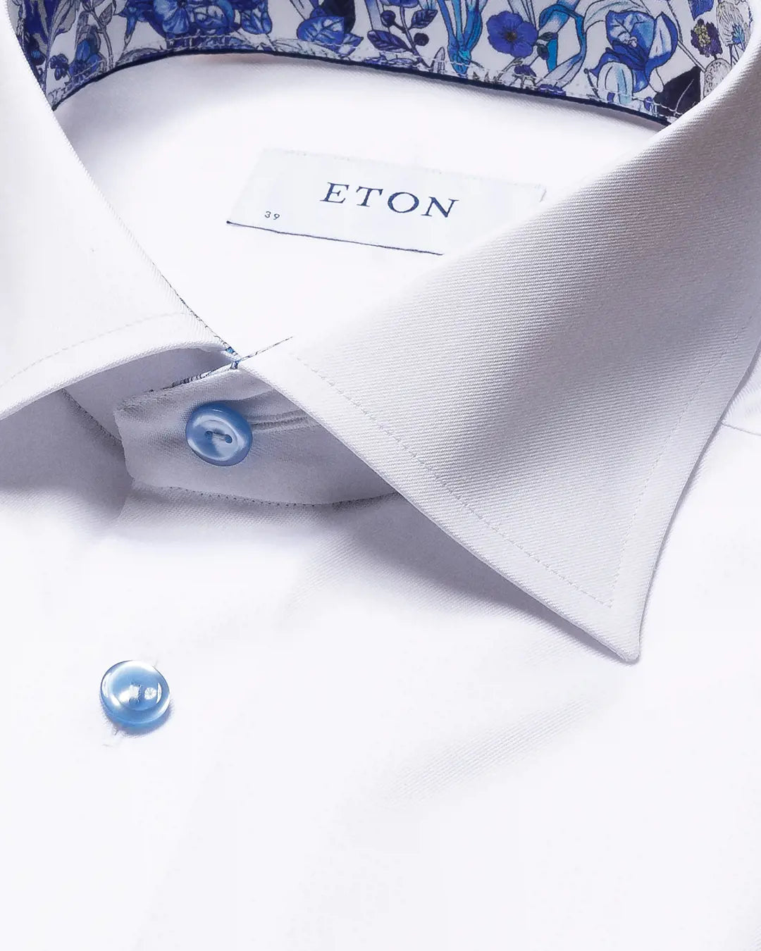 Eton White +Blue Floral Detail Contemporary Fit Signature Twill Shirt