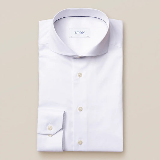 Eton White SLIM Signature Twill Shirt - Extreme Cut Away